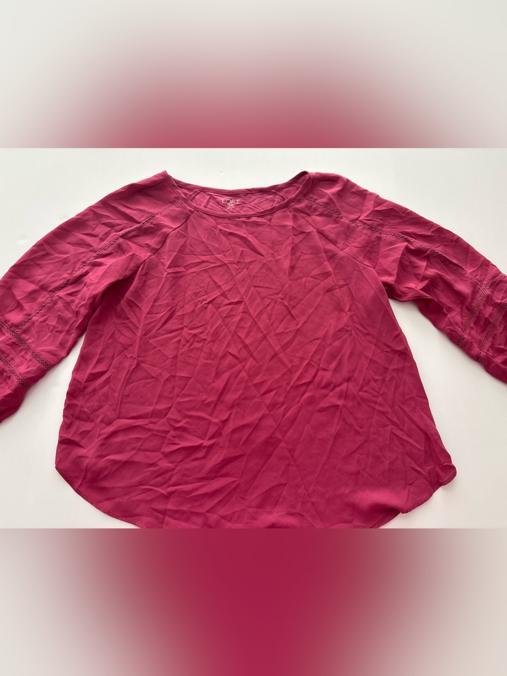 LOFT Outlet Burgundy Long Sleeve Blouse Crochet Trim Size LP